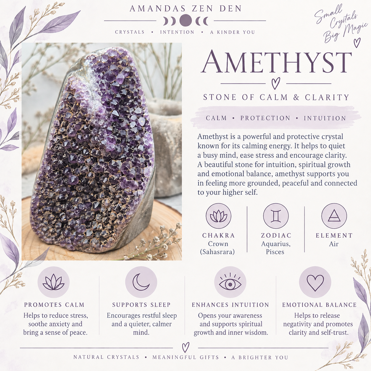 Amethyst crystal guide using Amanda’s own photograph