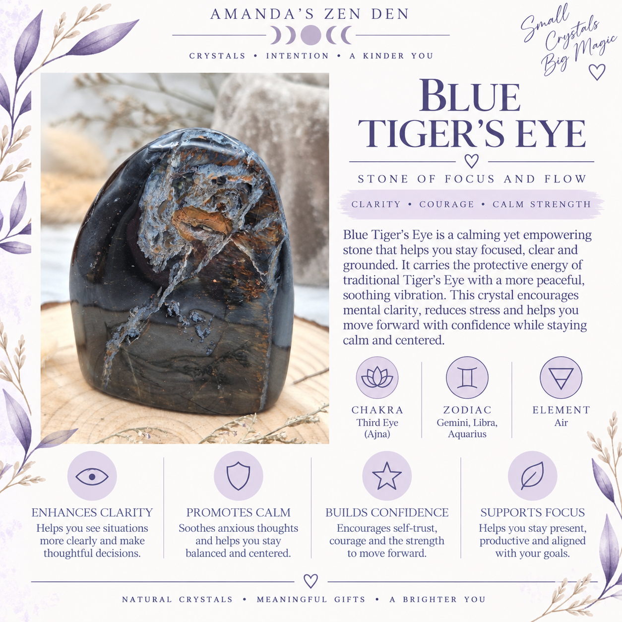 Blue Tiger’s Eye crystal guide using Amanda’s own photograph