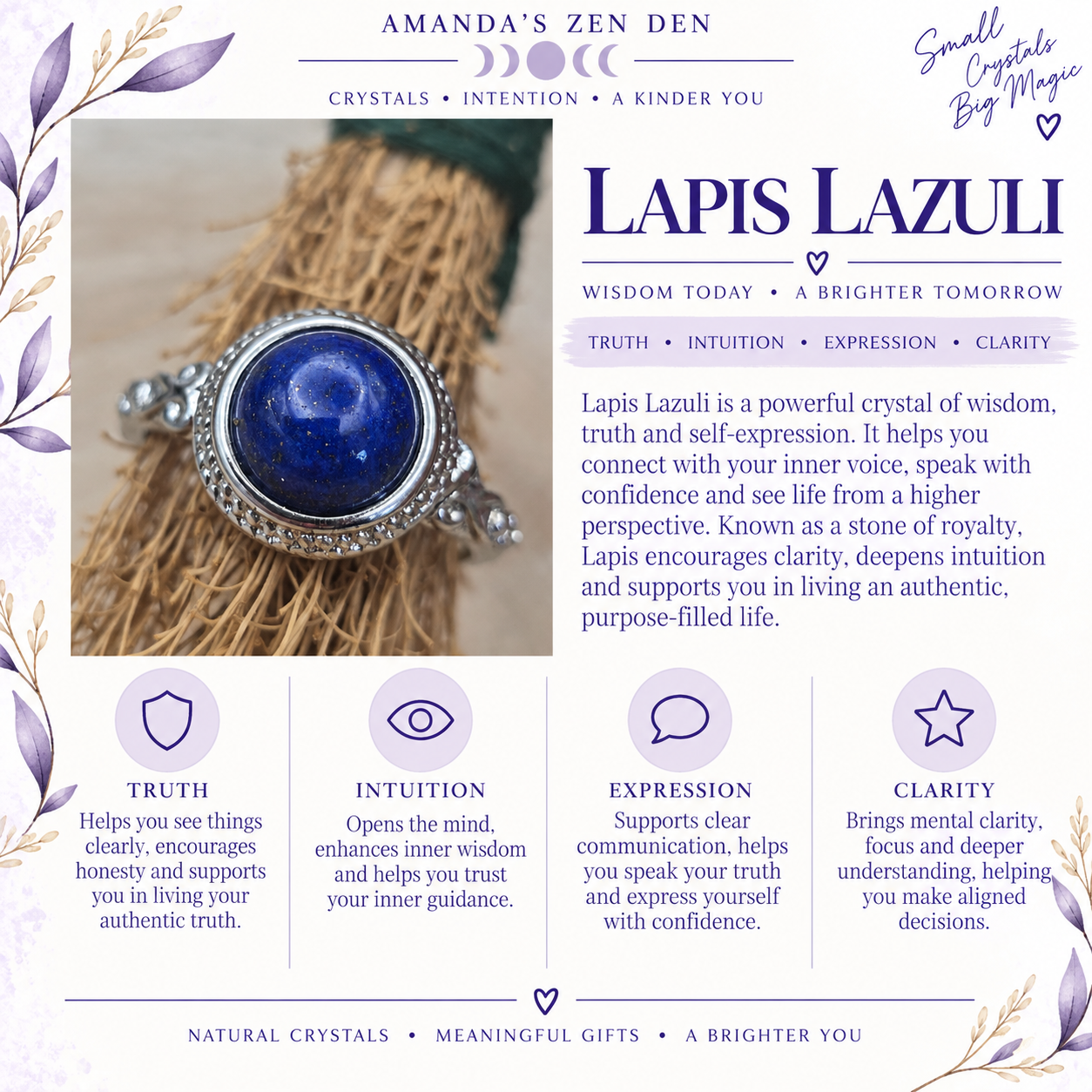 Lapis Lazuli crystal guide using Amanda’s own photograph