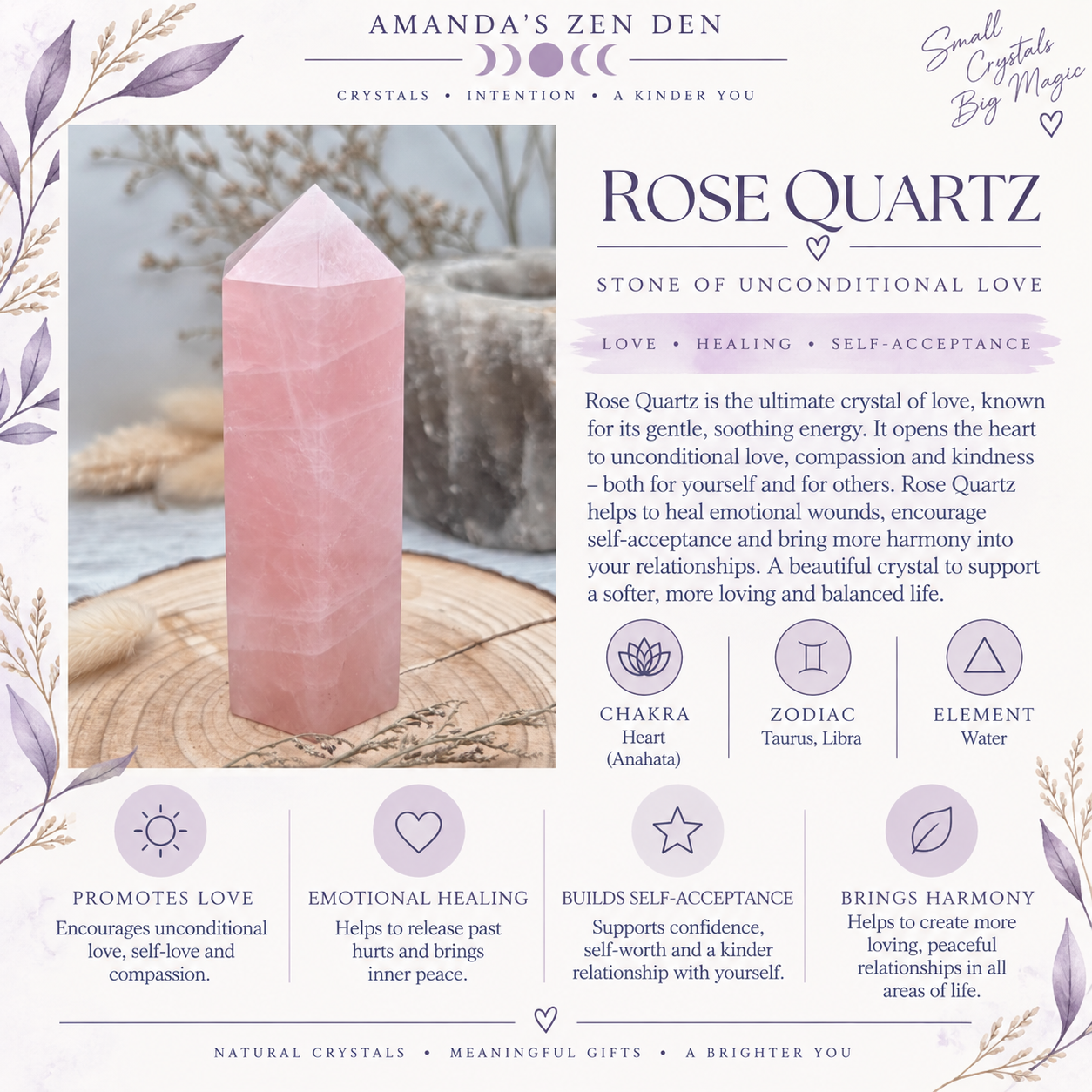 Rose Quartz crystal guide using Amanda’s own photograph