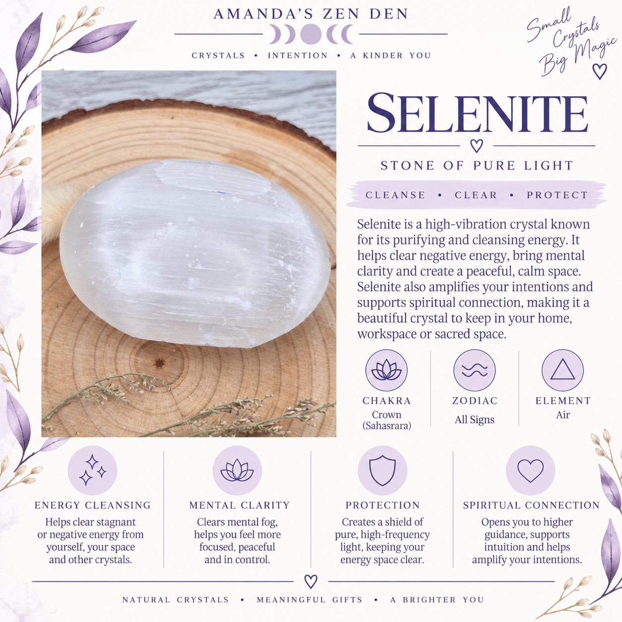 Selenite crystal guide using Amanda’s own photograph