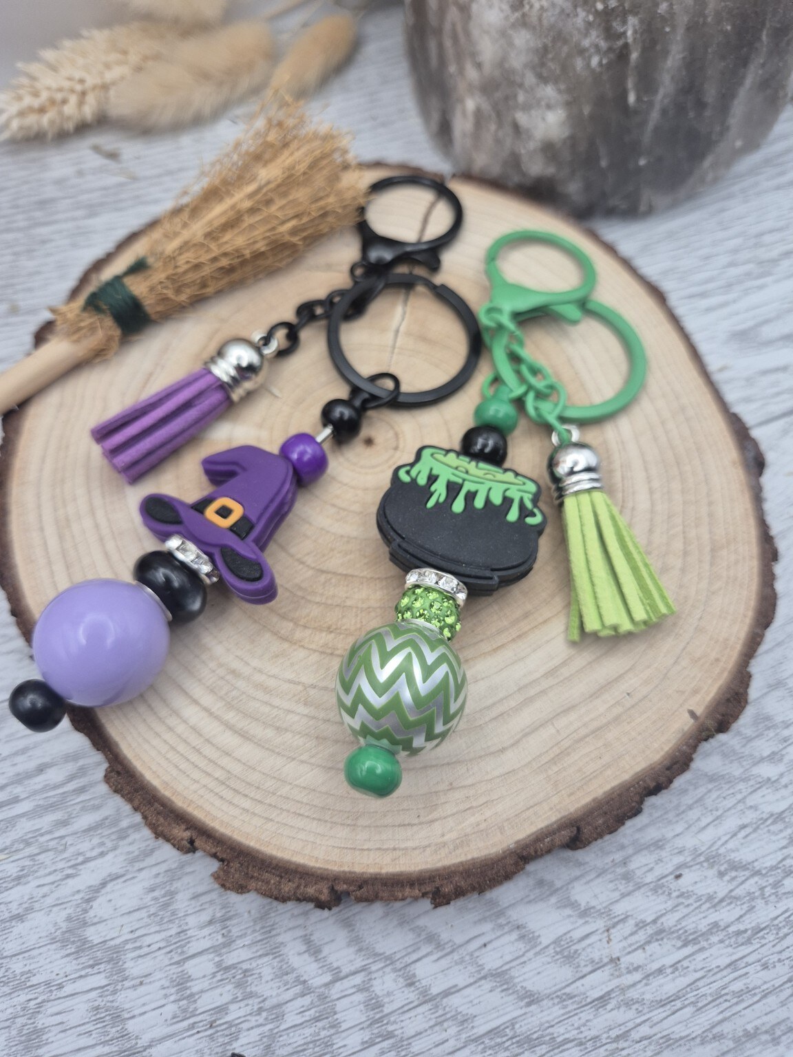 Colourful handmade crystal keyrings