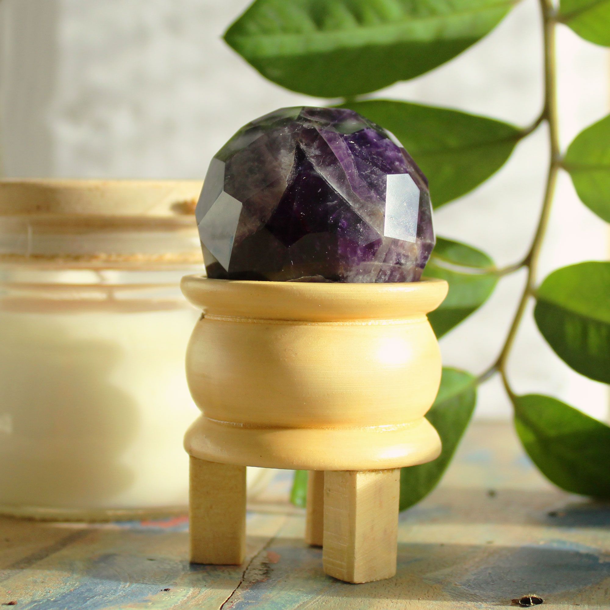 Gemstone Faceted Healing Ball & Stand - Amethyst - Image 3