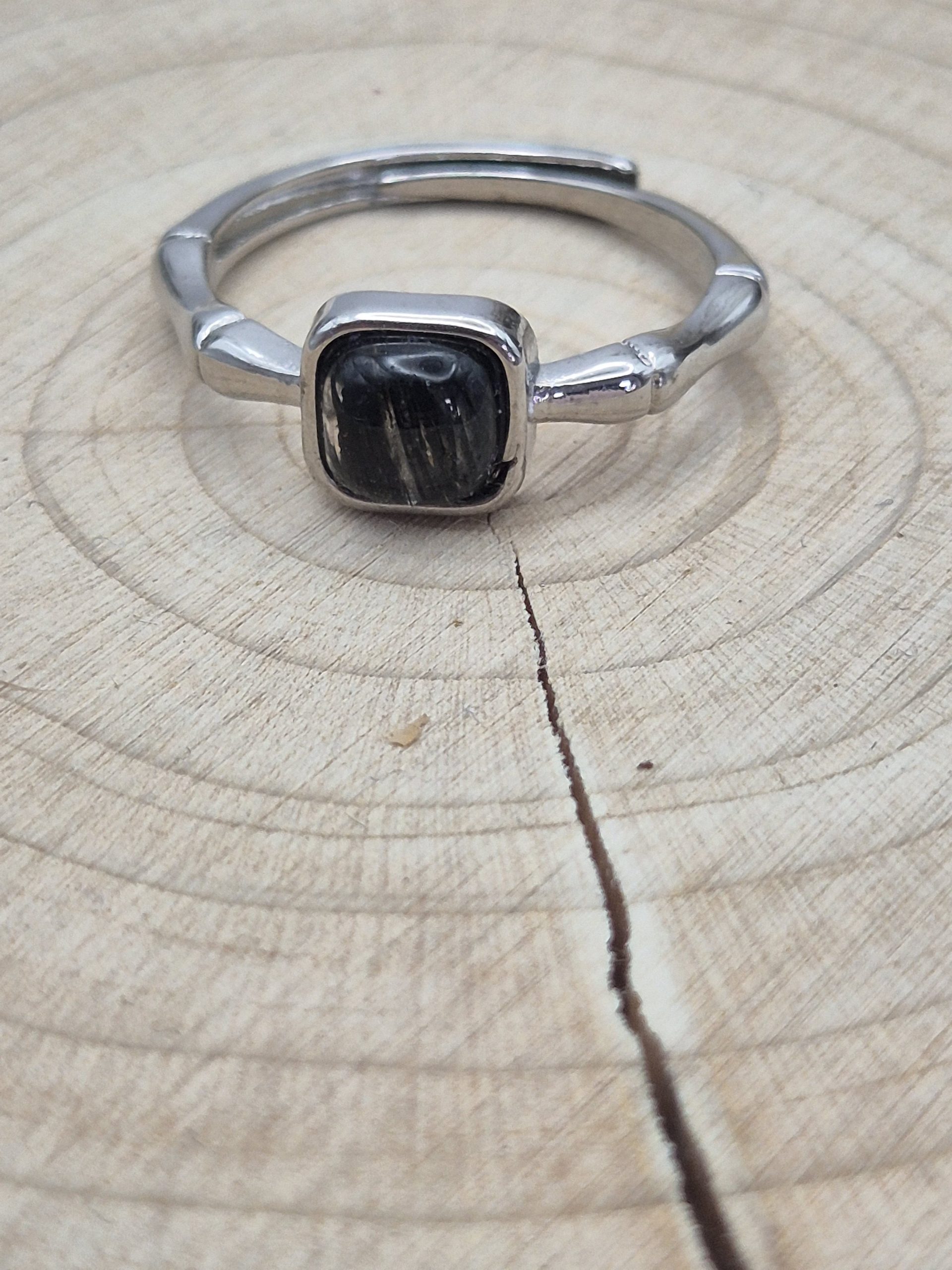 Black Tourmaline Adjustable Ring