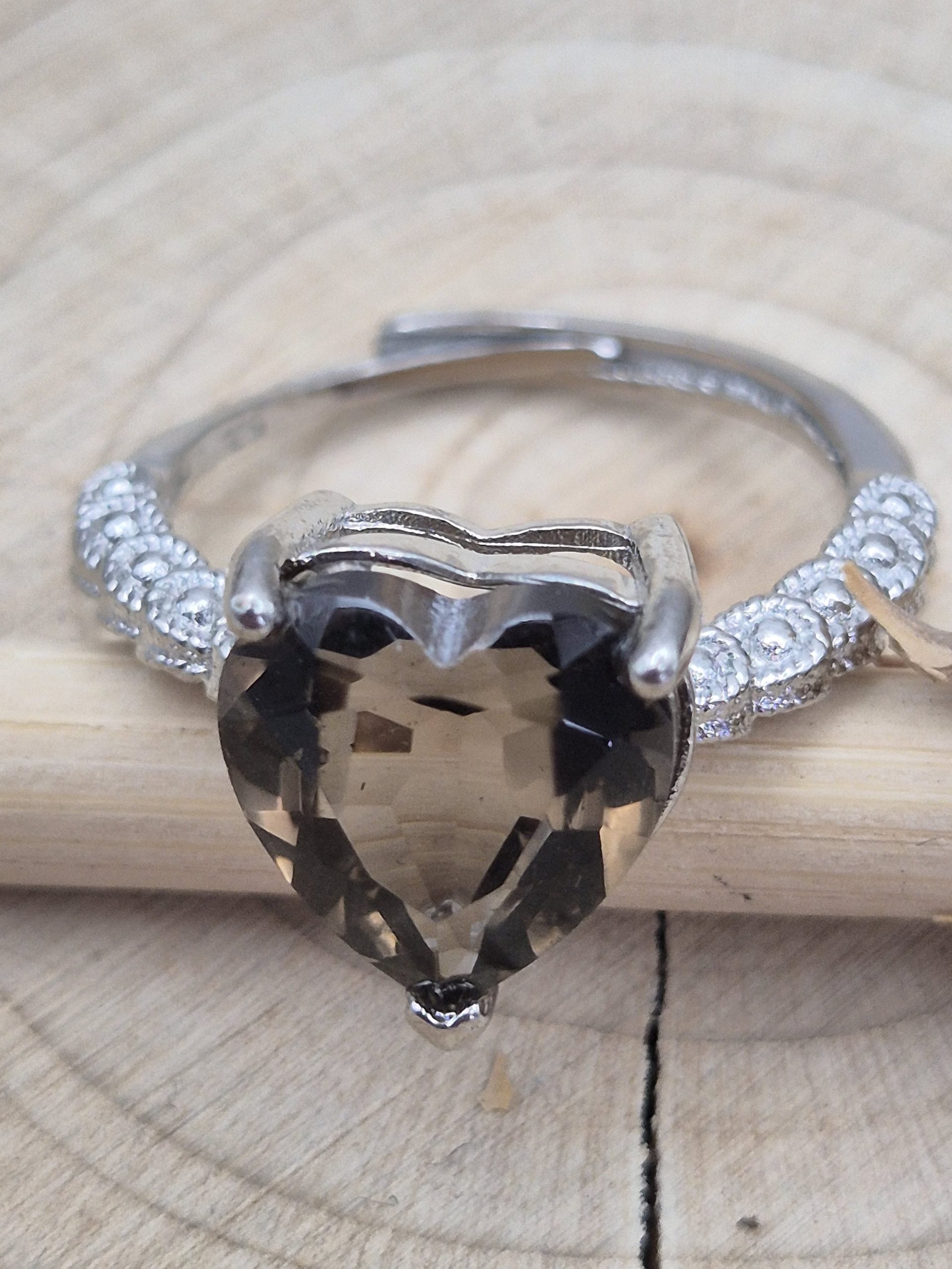 Smoky Quartz Adjustable Heart Ring - Image 2