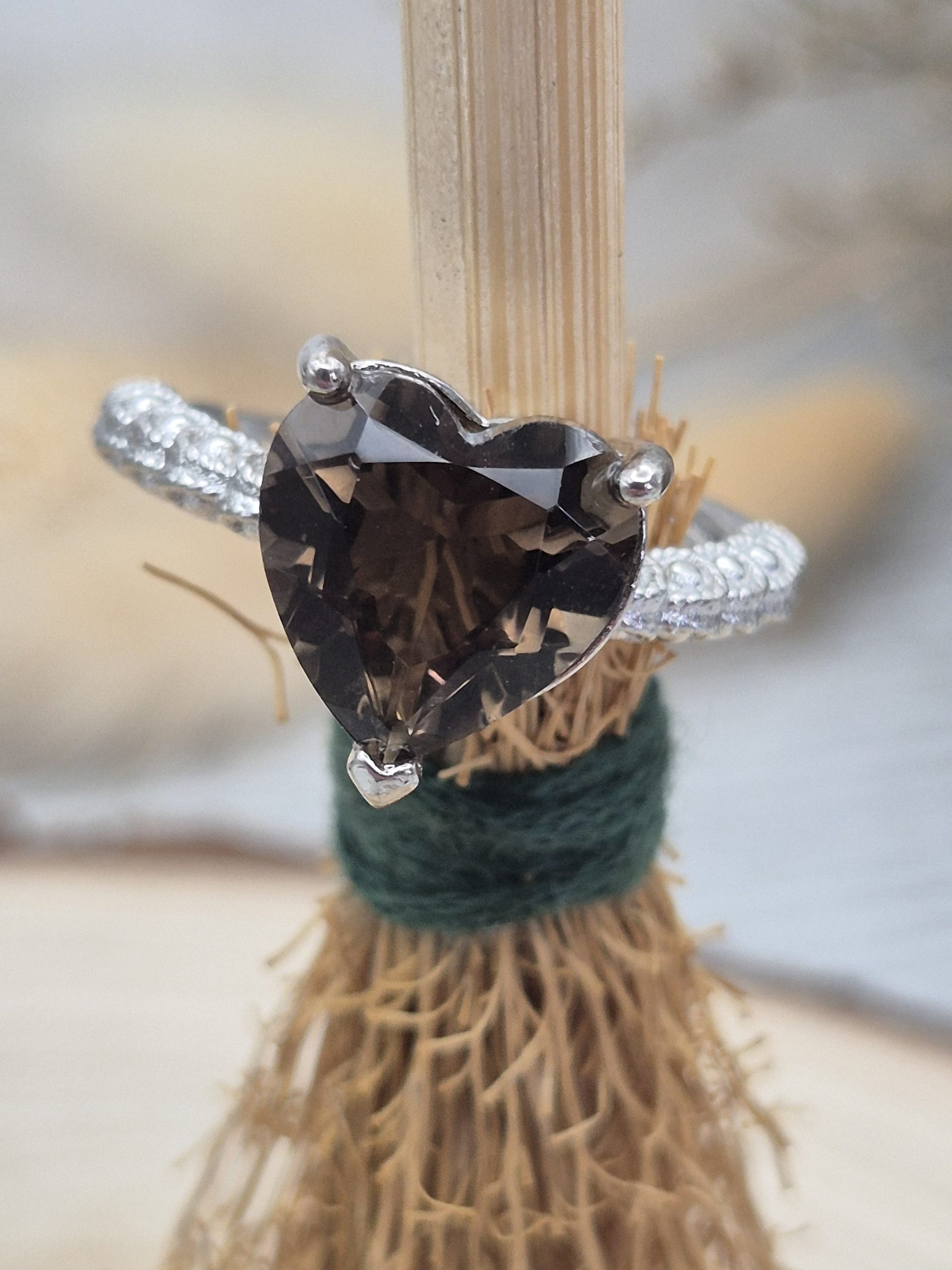Smoky Quartz Adjustable Heart Ring