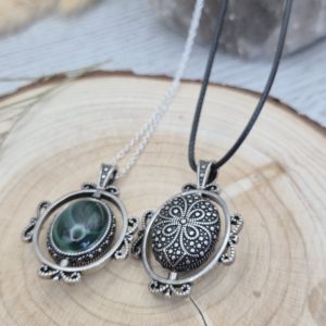 Vintage Malachite Spinner Pendant Necklace